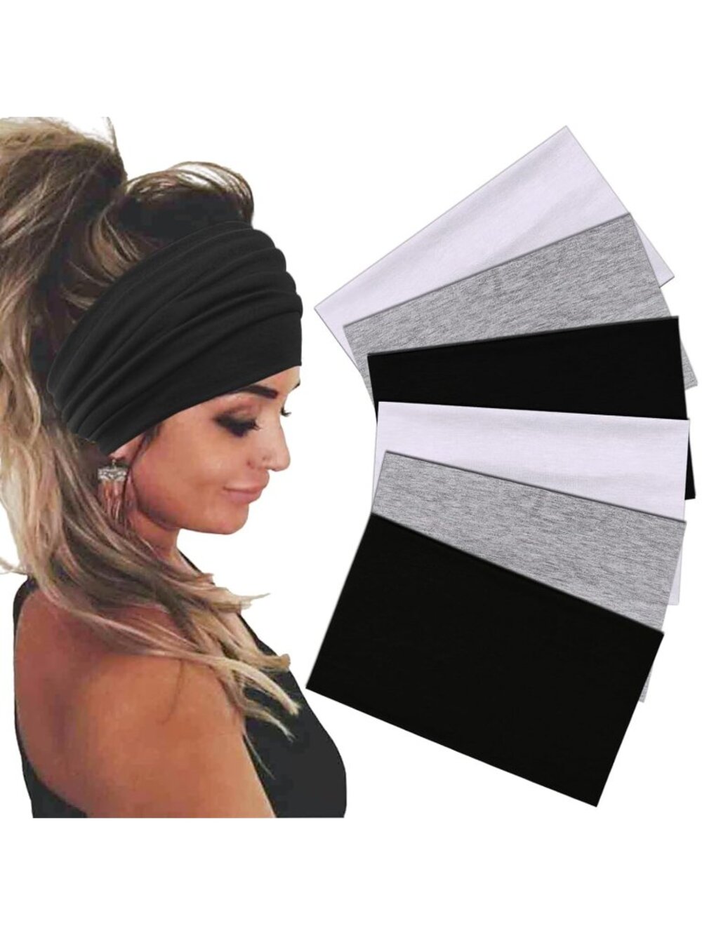 Women's 6 Pack Stretch Wide Headband Turban Yoga Athletic Hairband Accessories